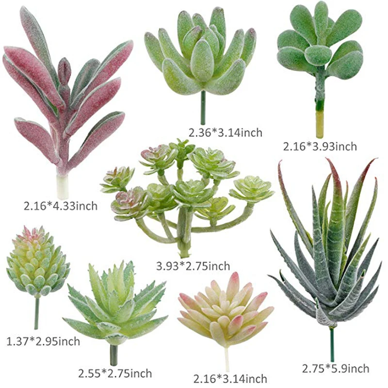 16 Pcs Artificial Succulent Mini Fake Flocking Cacti Plants Lotus Landscape Decorative Garden Wreath Arrangement Home Decor
