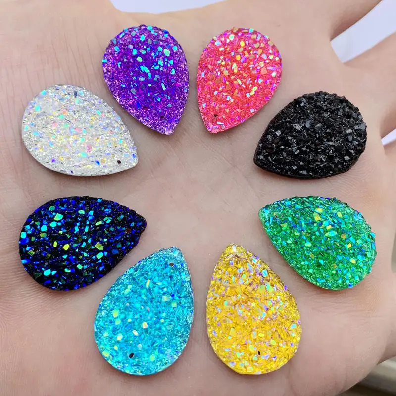 

High Quality water Drop shape Crystal ore 2 hole Sew Rhinestones Flat Back Crystals for Wedding decorate 15pcs 18*25mm -E56