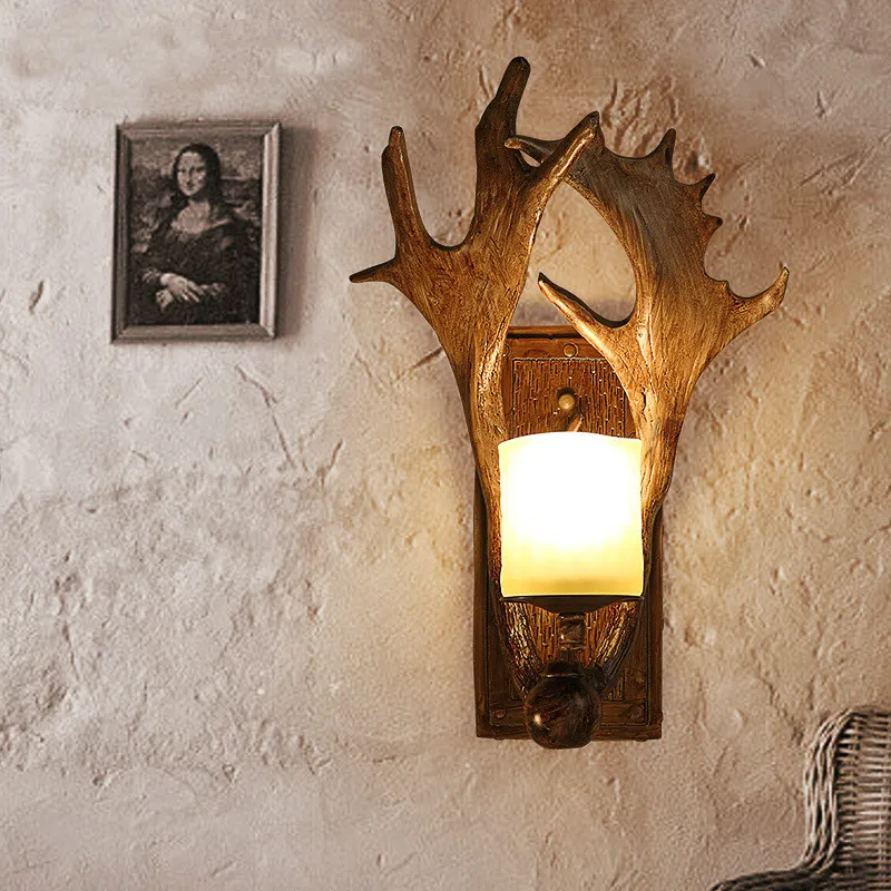 

Retro creative wall lamp antler wall lamp bed bedroom personality deer head aisle American lamps