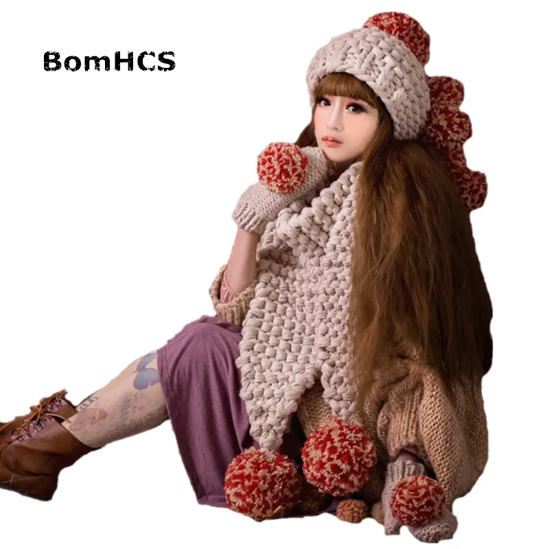 

BomHCS Beanie+Gloves+Scarf (3PCS) Lovely Women Girl Winter Warm Knit Handmade Hat Caps