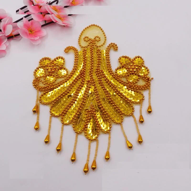 5 Pcs/Lot Sequined Flower Appliques Headwear Performance Patches 3D Beaded Flower Dance Hair Accessories 18cm*14cm