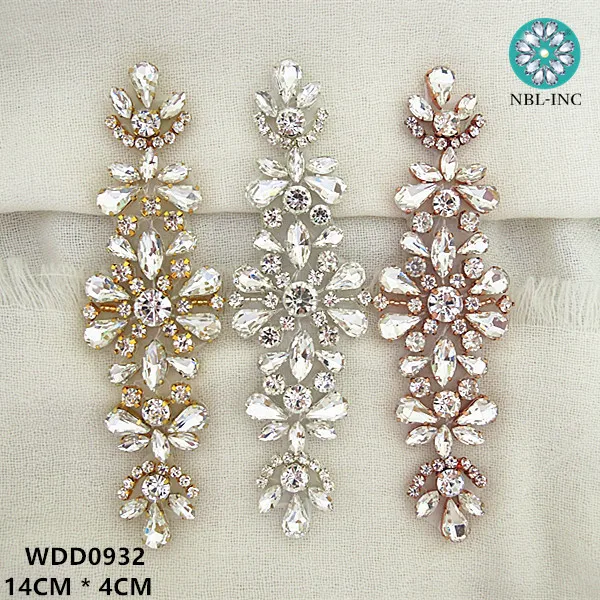 (30PCS) Wedding dress silver gold rhinestone applique bridal hand beaded crystal applique iron on for wedding dress WDD0932