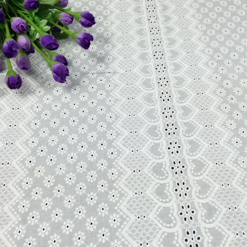 Off White Embroidered Eyelet Lace Cotton Fabric For Blouse Skirt Cloth Skirts Wedding Patchwork 1 yard