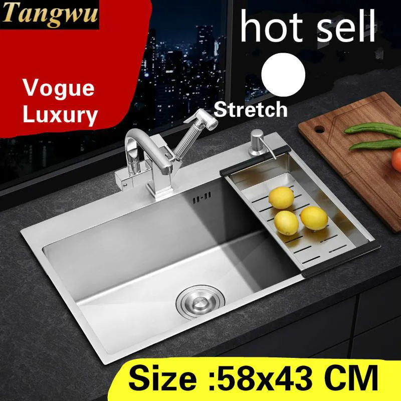 

Free shipping Apartment wash vegetables kitchen manual sink single trough multifunction 304 stainless steel hot sell 58x43 CM