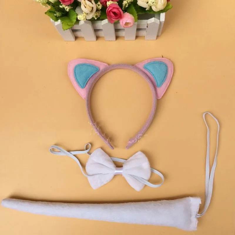 1sat =3pcs Children Halloween Children\'s Day Dress Up Animal Cat ears Headband Fancy Dress Costume Hen Party Devil Set Headwear