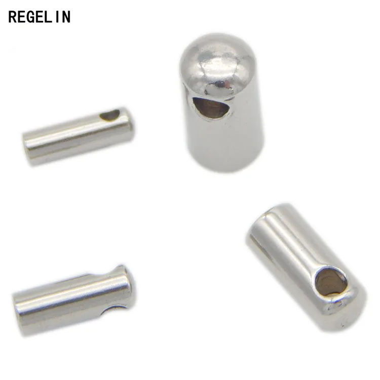 REGELIN 20pcs/lot Round Stainless Steel Crimp Clasps Cord End Caps Fits for 1/2/3/4/5/6mm Leather Cord Jewelry Making Findings