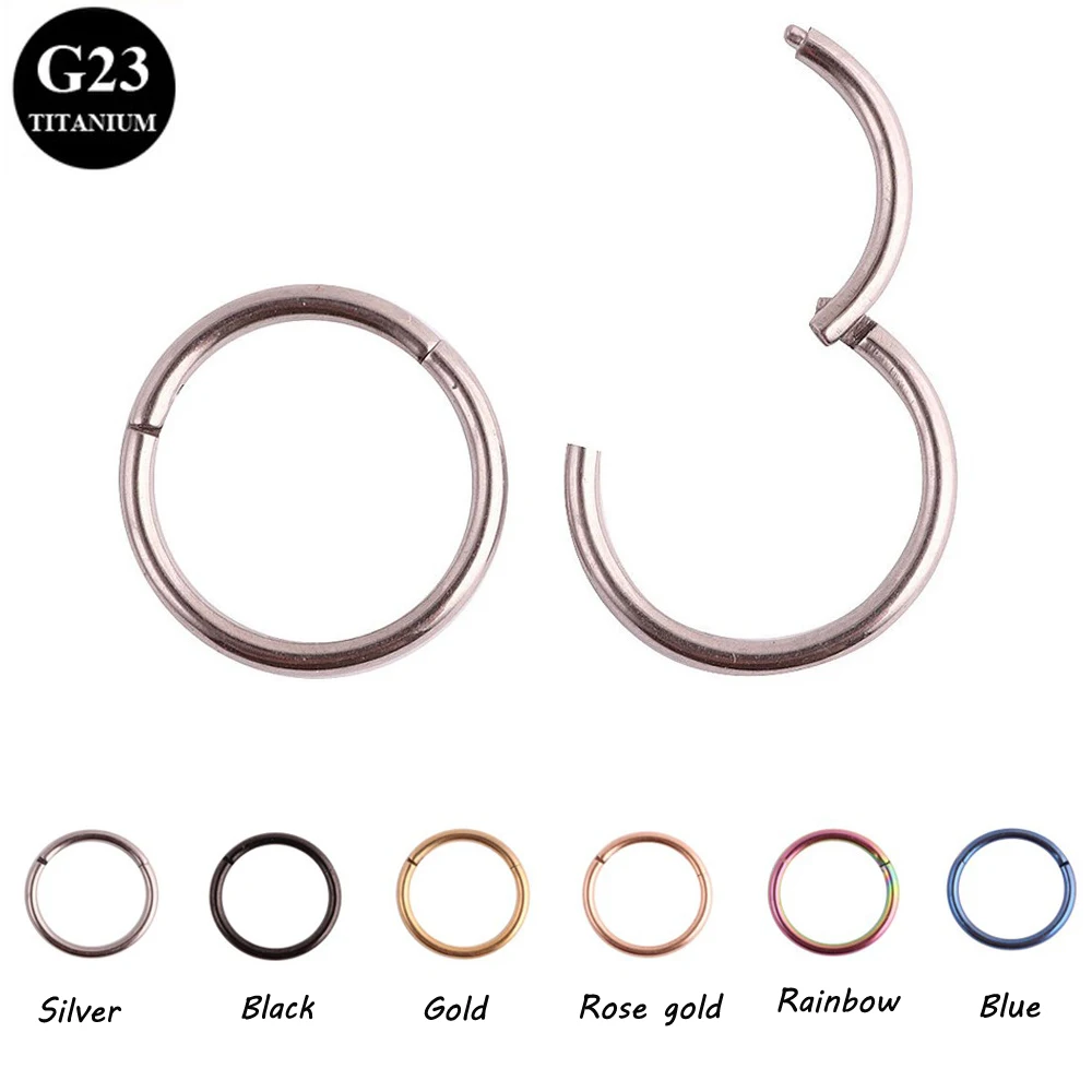 Showlove 2Pcs G23 Titanium Hinged Stepum Clicker Nose Hoop Rings 14g&16G Lip Nipple Tragus Cartilage Ring Piercing 6mm&8mm&10mm