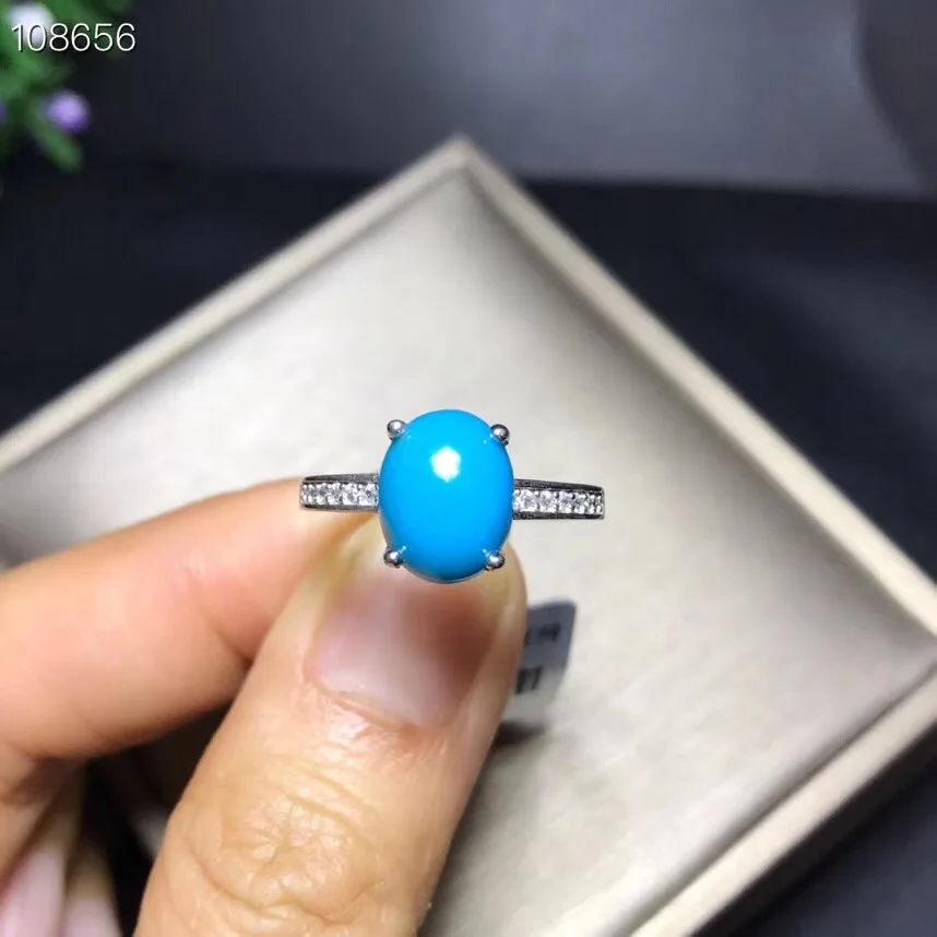 

natural blue Turquoise Ring for women silver ring blue gem ring natural gem 925 sterling silver girl birthday gift Christmas