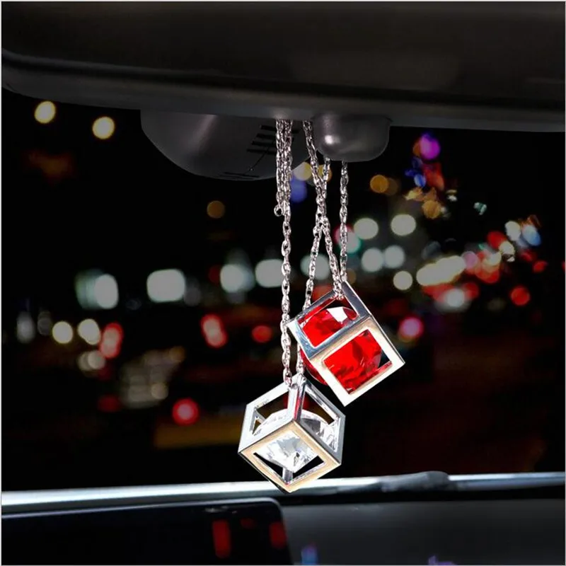 Car Pendant Crystals Rubik\'s Cube Car Charms Rear View Mirror Decoration Automobile Ornaments Hanging trims Interior Suspension