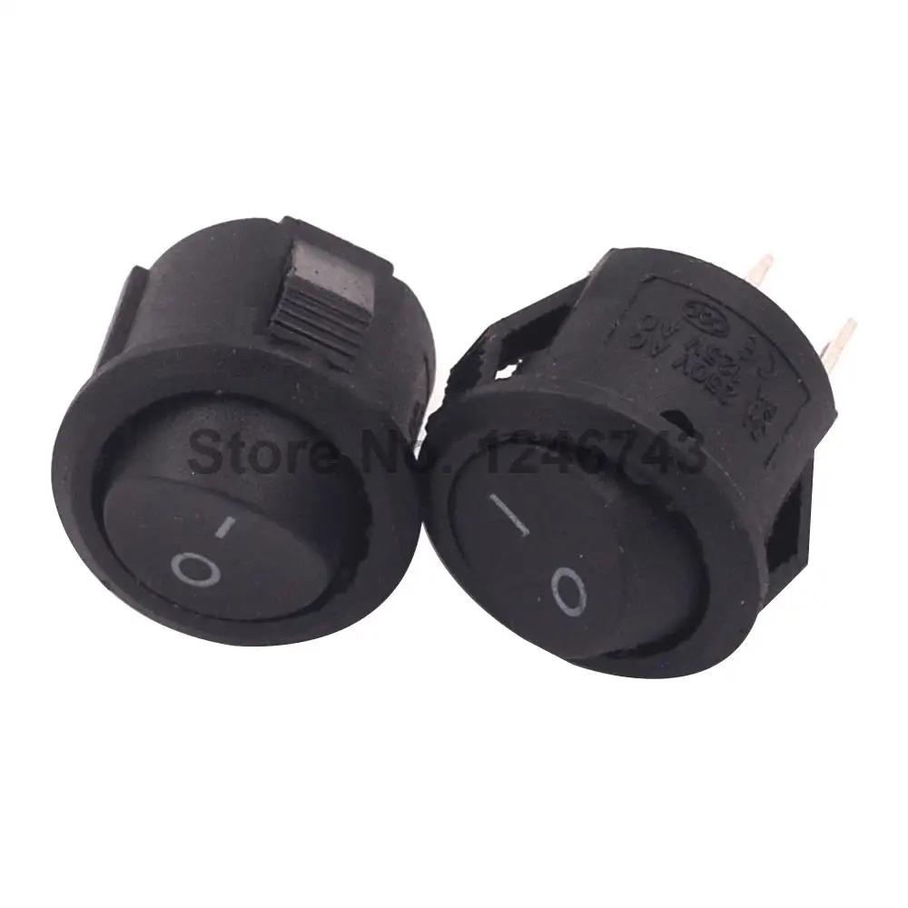 10PCS 16mm Diameter Small Round Boat Rocker Switches Black Mini Round 2 Pin ON-OFF Rocker Switch