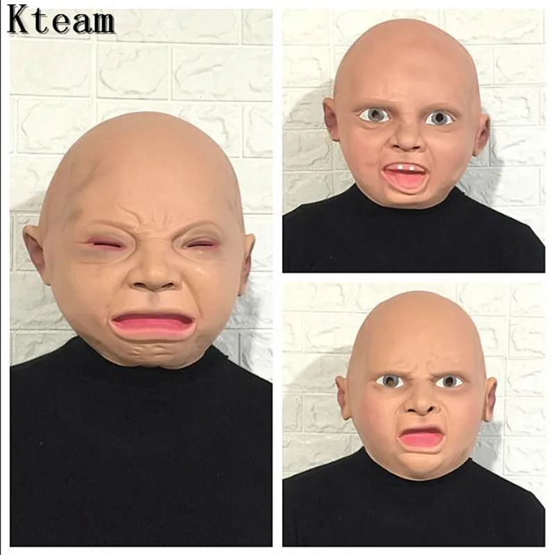 Top Grade Male Female Adult Latex Mask Hood Realistic Full Face Funny Disgusted Happy Cry Baby Party Mask For Halloween Carnival