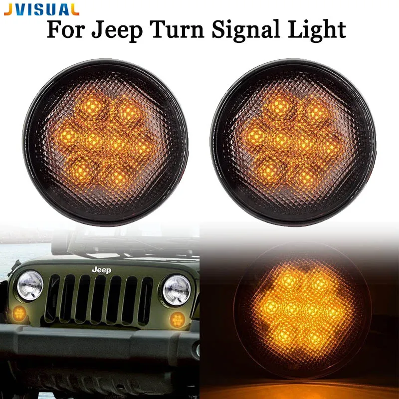 Pair 8 LED SMD Round Light Front Fender Flares Turn Signal Light For Jeep Wrangler JK 2007-15 LED Side Marker Lamp