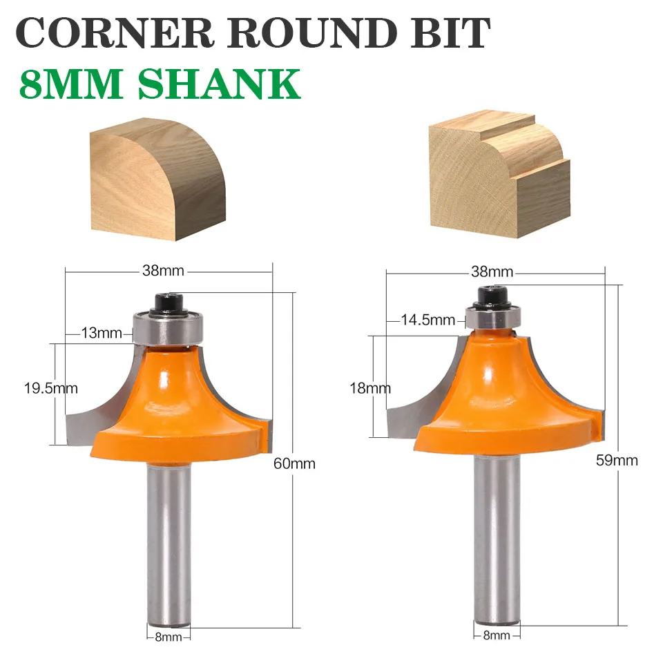 Shank Round-over Roteador Bits para Madeira Ferramenta para Trabalhar Madeira Flauta Endmill com Rolamento Fresa Canto Redondo sobre Bit 1pc mm