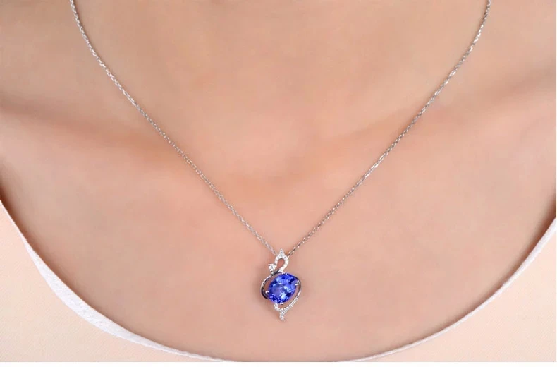 CaiMao 18KT/750 White Gold 2.19 ct Natural IF Blue Tanzanite AAA  0.12 ct Full Cut Diamond Engagement Gemstone Pendant Jewelry