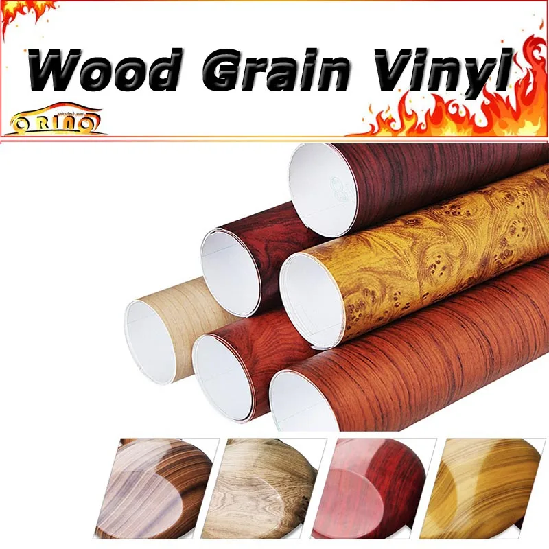 Self-adhesive Wood Grain Textured Vinyl Film Wood Vinyl Car Wrap Without Bubble Free For Interior Decoration Size:1.24X50m/Roll