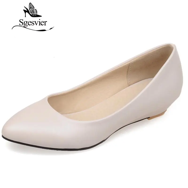 SGESVIER Women Pumps Pointed Head Low Heels Wedge Shoes Woman Shallow Slip On Shoes White Black Pumps 32-48 Lady Shoes OX094