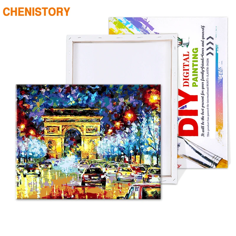 CHENISTORY – Kit de peinture par numéros, 40x50cm, rue nocturne européenne, cadeau Unique pour décoration d'intérieur