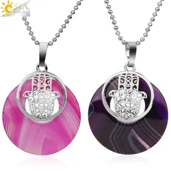 CSJA Hamsa Fatima Hand Pendant Natural Gems Stone Lava Onyx Donut Shape Bead Pendants & Necklaces Fashion Women Men Jewelry G142