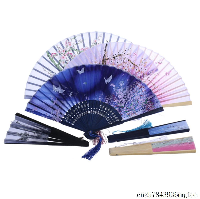 50 Pcs Vintage Hand Fan Hand Held Flower Fan Bamboo Folding Fans Chinese Dance Pocket Fans Party Gifts Wedding Favor