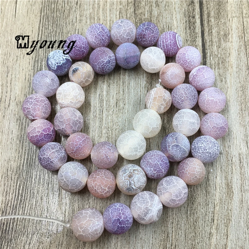 Matte Purple Crackle Agates Beads,Fire Dragon Veins Agates Beads,Round Frosted Drilled Loose Beads MY0194