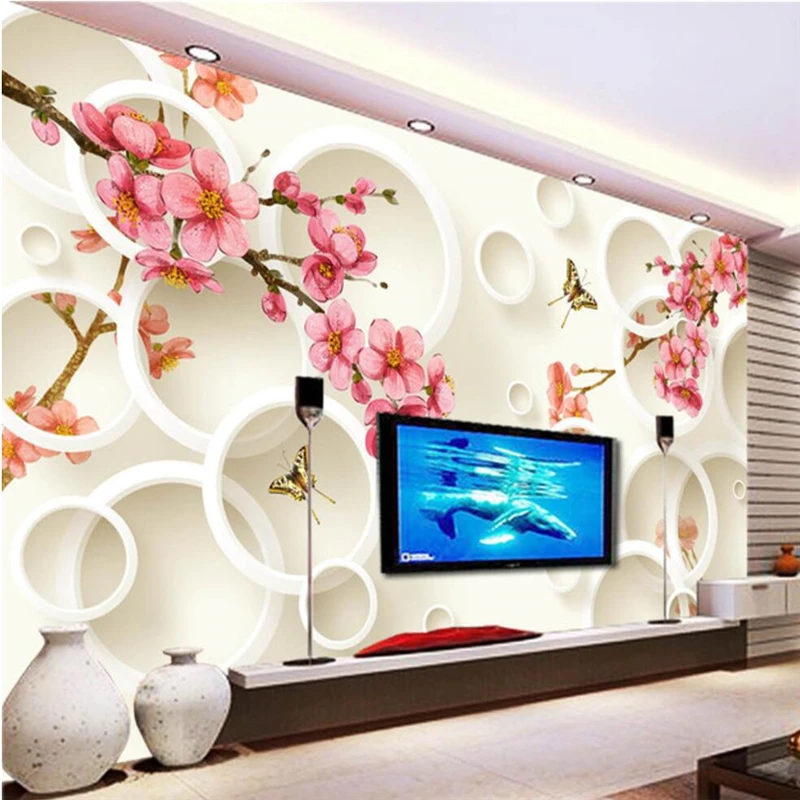 wellyu papel de parede para quarto Custom wallpaper  Living Room 3D Peach Blossom Circle TV Background Wall  wallpaper 3d