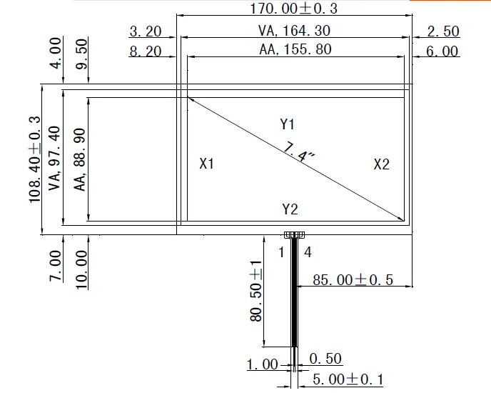 Imagem -02 - Tela Táctil Resistente 7.4 Polegada 170x108 mm Novo