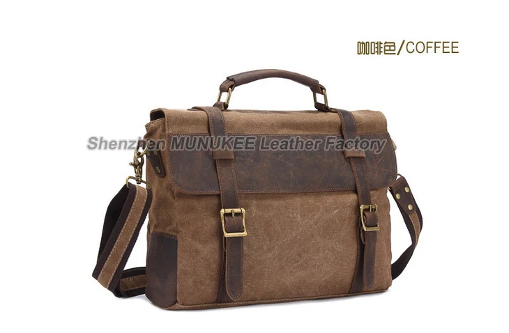 Fashion Vintage Crazy Horse Leather Canvas Men\'s Messenger Bag Shoulder Bag for men Canvas Crossbody Bag Casual Bag Tote Handbag