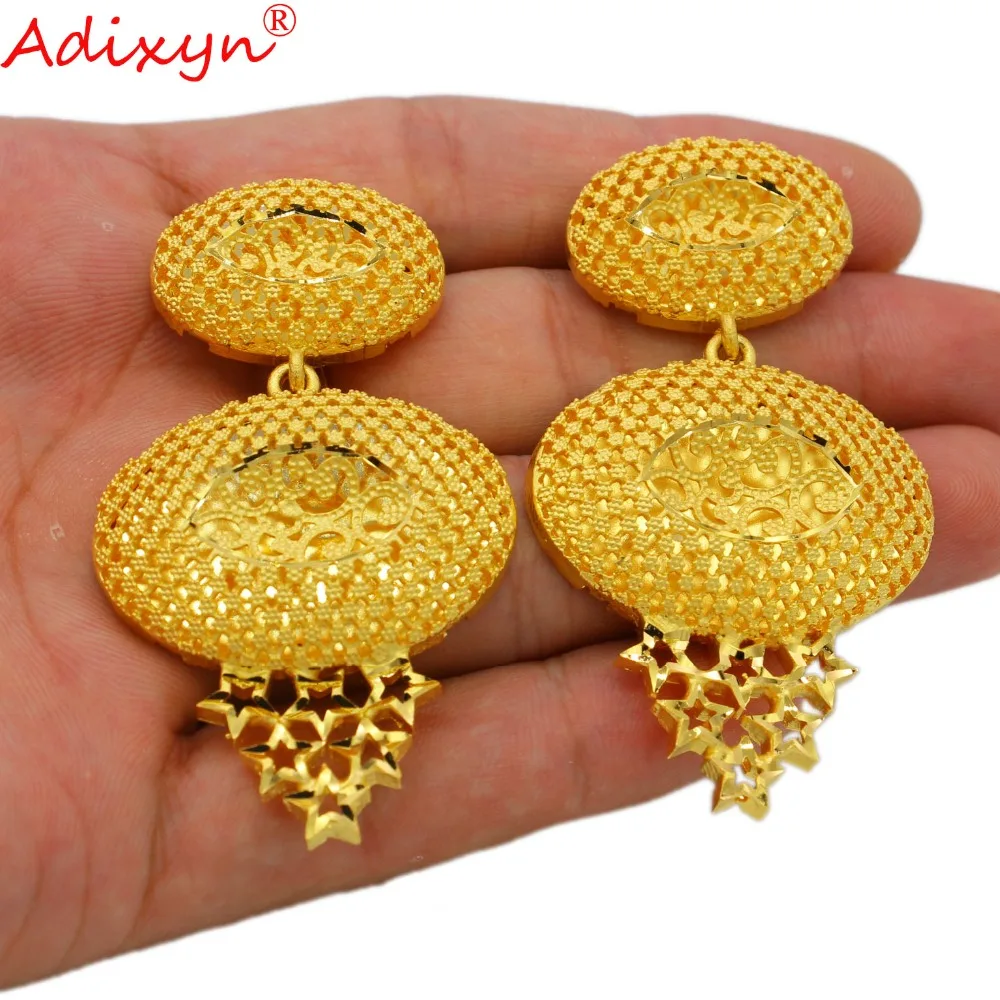 Adixyn Dubai Long Necklace/Earrings Bride Wedding Party Gift African Jewelry Sets  Gold Color Jewelry for Womens N09061