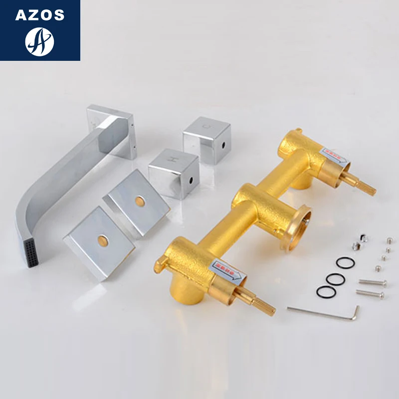 Azos In-wall Faucet Soft Wash Basin Brass Chrome Cold and Hot Switch Rotatable Shower Room Basin One-piece Double Handle Three H