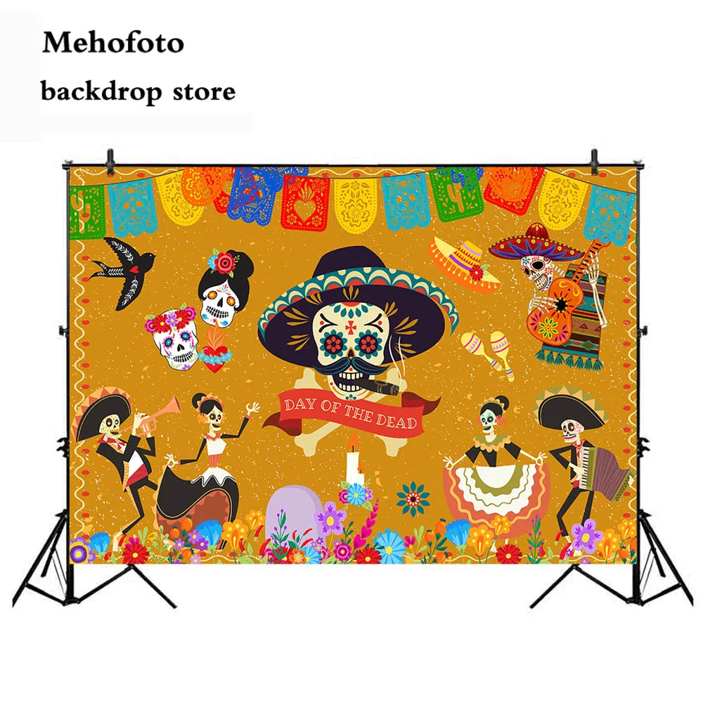 

Day of the Dead Photo Backdrop Death Photography Background Studio Flag Guitar Theme Party Decoration Supplies 959