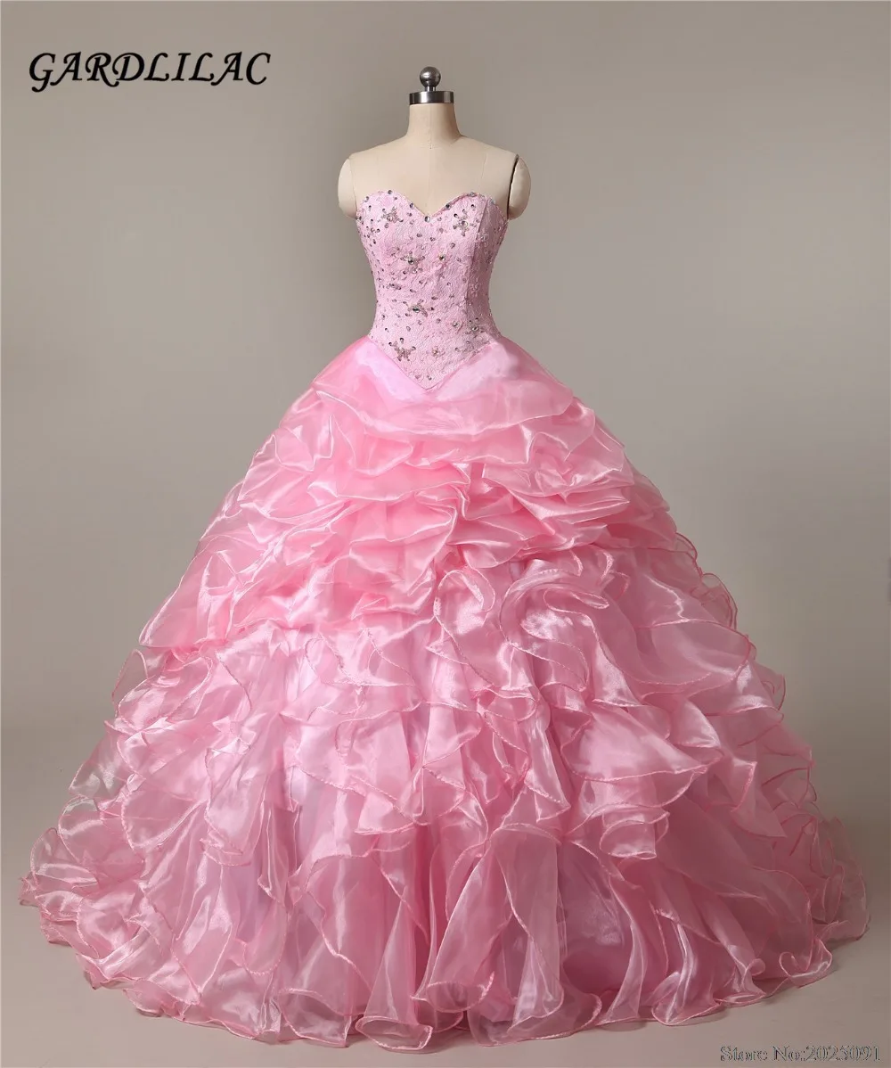 2019 New Giá Rẻ Màu Hồng Quinceañera Dresses Gown Bóng với Hạt Pha Lê Giá Rẻ Quinceañera Gowns Dài Prom dress