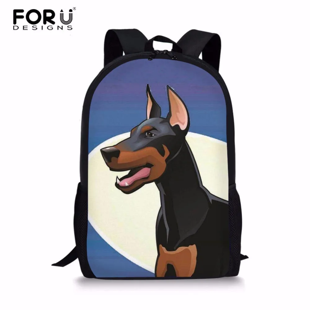 

FORUDESIGNS 2018 3D Doberman Printed Boys School bag Student Book Bag Notebook Daily Children Satchel High Capacity Custom