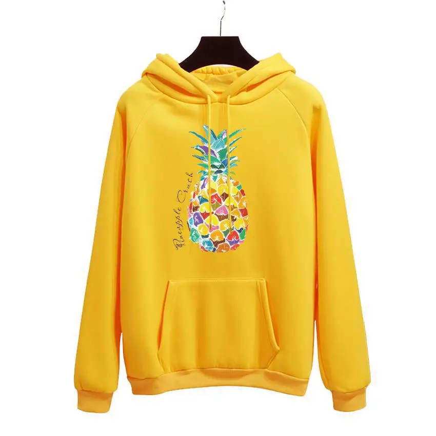 Zuolunouba Autumn Winter Student Swatshirt Hoody Women Printed Cartoon Pineapple Harajuku Lady Casual Pullover Tops