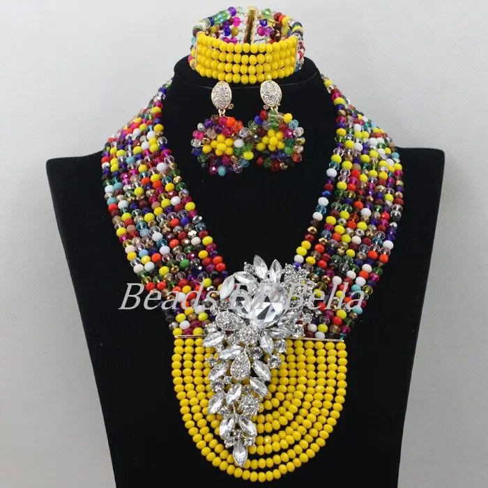 Banana Yellow Nigerian Wedding African Beads Jewelry Set Multicolor African Fashion Jewelry Set Crystal Free Shipping ABF545