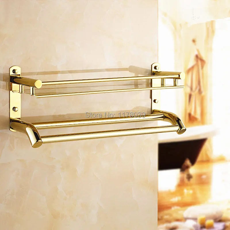 wall mounted stainless steel bathroom towel rack,Europe style Gilded folding towel rack,Bathroom Shelves with hooks,J16372