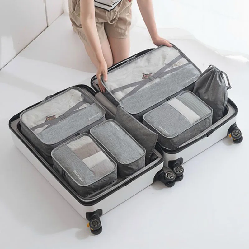 High-grade 7pcs/set Suitcase Organizer Koffer Luggage Organizer Laundry Pouch Packing cubes Set Storage Bag for Clothes