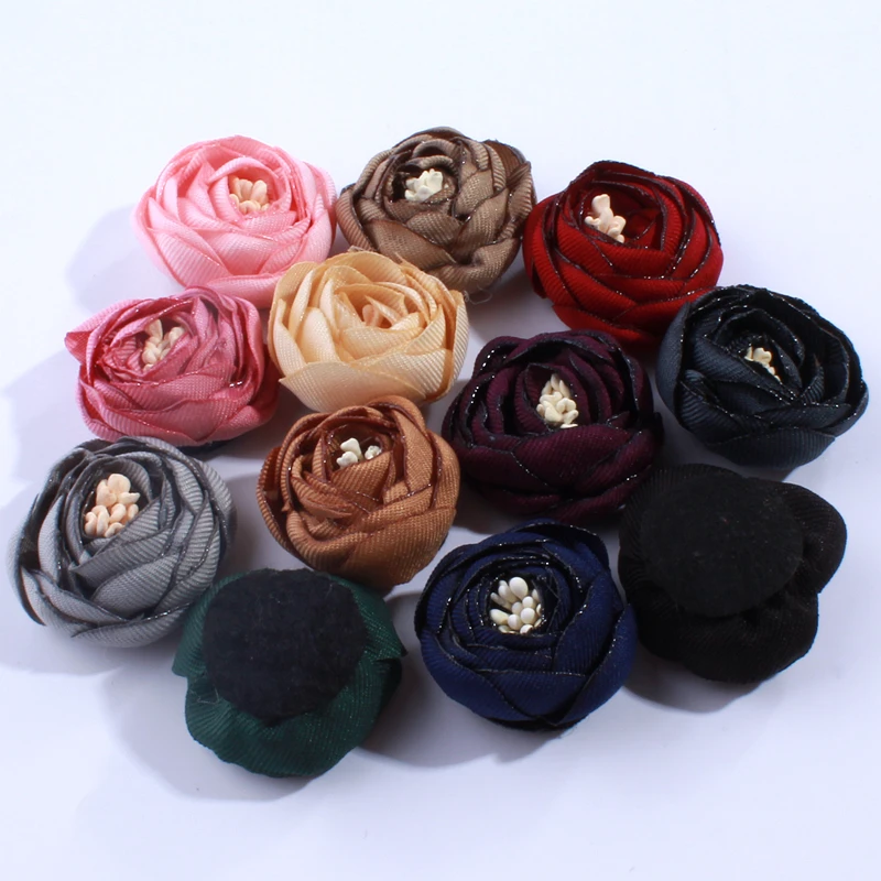 

10PCS 3CM Antique Color 3D Mini Satin Tulip Flower Girl Hairpin Hair Accessories Corsage Flower Girl Headband Hat Dress