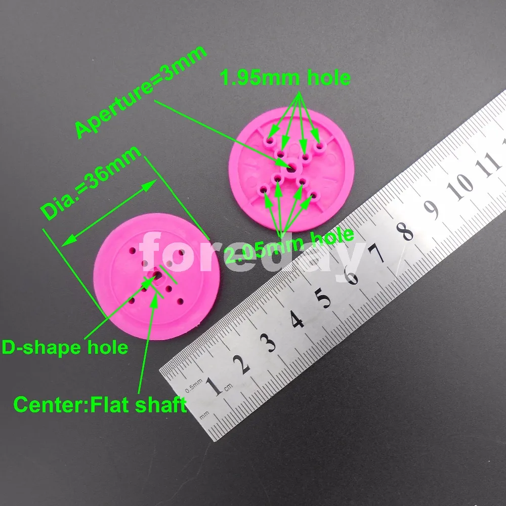 

100PCS DIY Pulley Plastic Gears toy wheels concave dia.36mm TH=4mm Aperture:3mm Purple 1.95MM X4 + 2.05MM X4 for N20*FD451X100