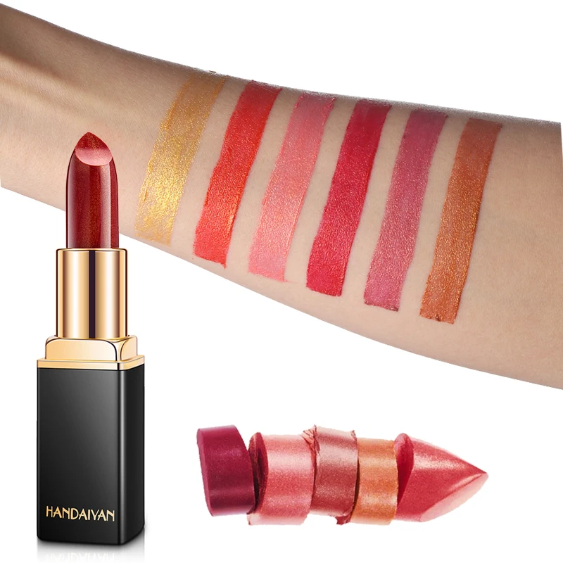 HANDAIYAN Brand Professional Lips Makeup Waterproof Long Lasting Pigment Nude Pink Mermaid Shimmer Lipstick Luxury Makeup