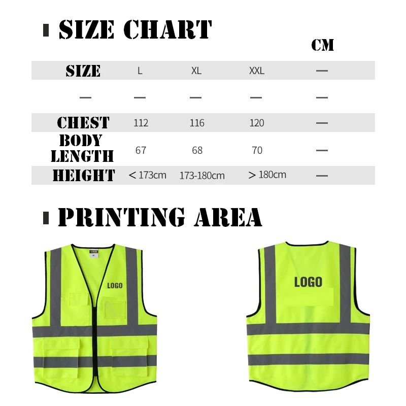 High Visibility Yellow Orange Vest with Pockets Safety Reflective Vest Custom Silk Print Customizable Company Logo