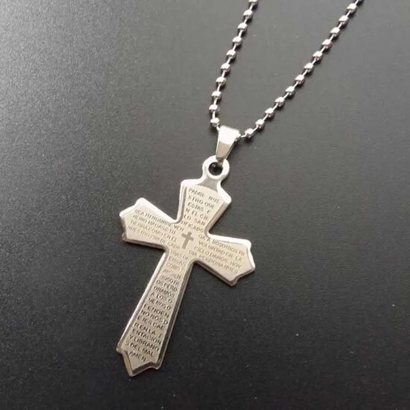 1PC Cross Inscriptions Pendant Chain Stainless Steel Man's Necklace Leather Choker Charm Women Simple Jewelry Gift