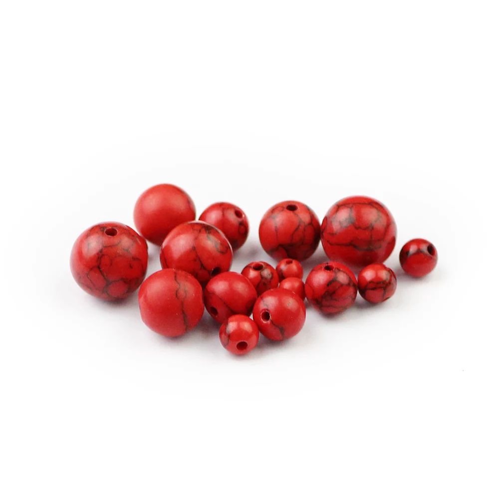 WLYeeS Factory price Red synthetic bead Natural stone 4 6 8 10 12mm Round Loose bead for jewelry Necklace Accessories Making DIY