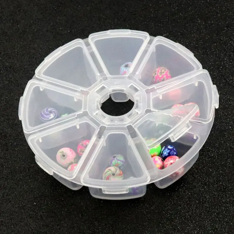 8 Grid Round Clear Storage Box Hard Plastic Cases Jewelry Beads Container Pills Box Small Objects Organizer DIY Accessories