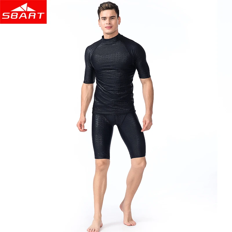 SBART Men Short Sleeved Rashguard Shirt Surf Pants Rash Guards UV Protection Sunscreen Beach Diving Snorkeling Swimming Trunks