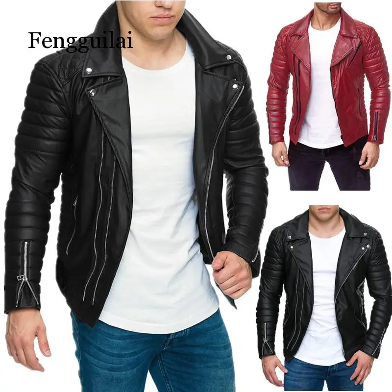 

Jacket men New Men's Fashion Casual Long Sleeved Motorcycle Fur Leather Jacket Slim Fit Mens Winter Coats