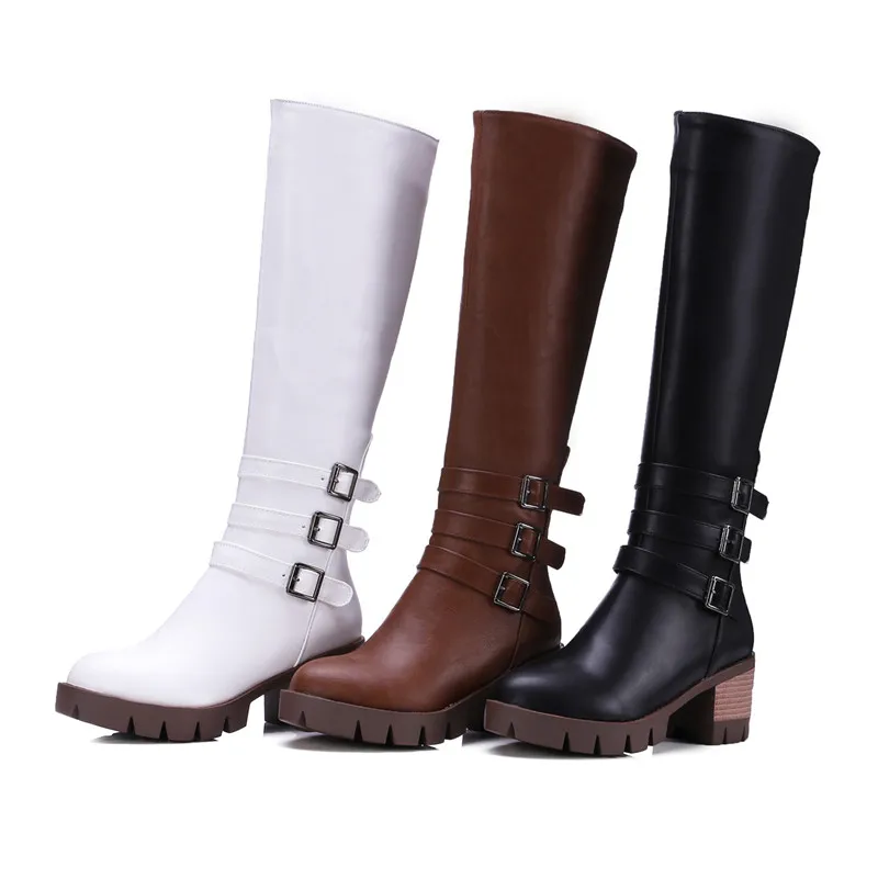 ASUMER big size 34-43 fashion knee boots round toe zip buckle square heel shoes woman autumn winter boots women high booties