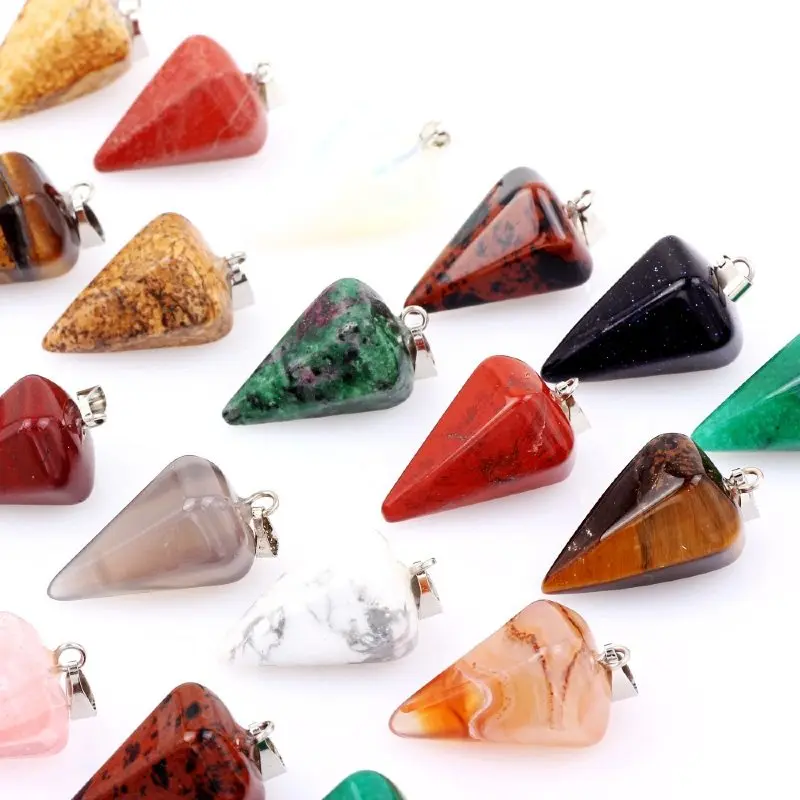 QianBei Fashion Jewelry Bulk 20pcs/lot Mix Multicolor Natural Stone Triangle Bead Making Pendants Necklaces Free Ship