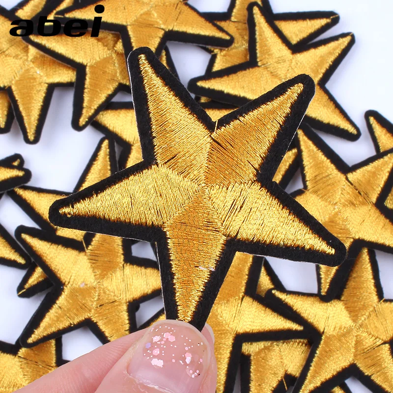 10pcs/lot Iron On Sew On Gold Star Stickers Clothes Accessories Diy Bags Patch Handmade Jeans appliques Coats Backpack Badge