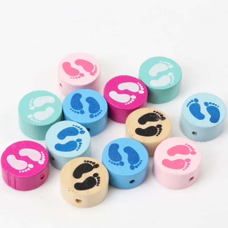 Mixed Foot Painted Round Wooden Spacer Loose Beads For Jewelry making DIY 20x10mm 10pcs