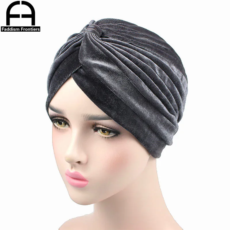 High Quality Women Velvet Turban Casual Vintage Double Stretchy Turban Headband Headwear Muslim Turbante Hijab Hair Accessorics